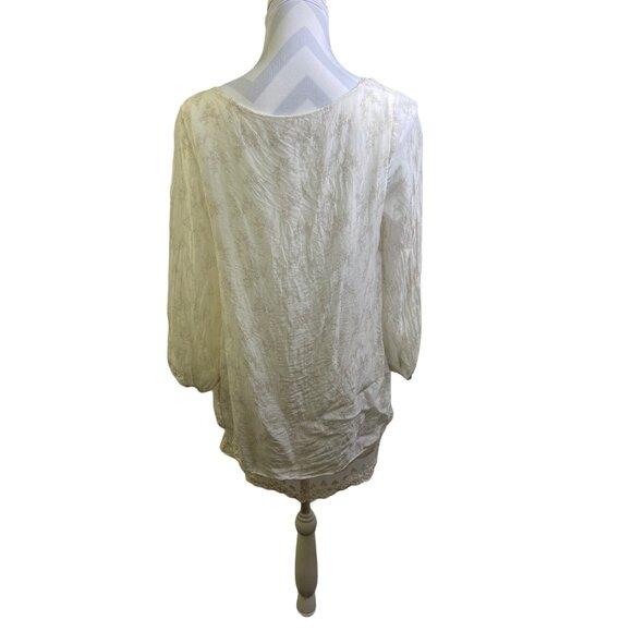 Giusy Blouse  Medium Ivory Tan  Floral 100% Silk - Picture 3 of 8